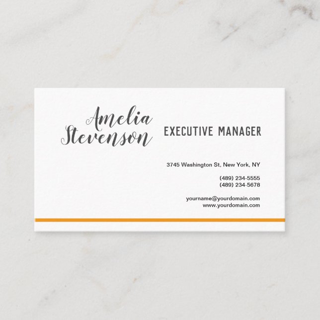 Modern Elegant Plain Grey White Orange Minimalsit Business Card (Front)