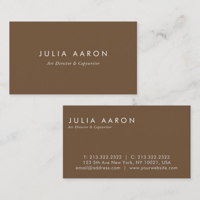 Modern Elegant Plain Professional Brown Business Card (Front/Back)