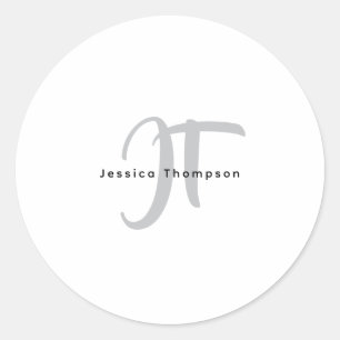 Modern Elegant Plain Professional Name Monogram Classic Round Sticker