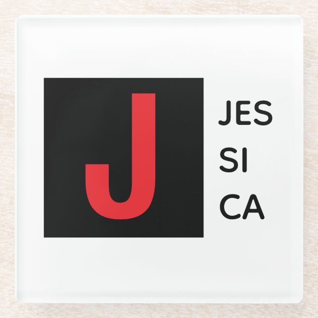 Modern Elegant Plain Professional Name Monogram Glass Coaster (Front)