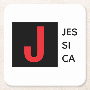 Modern Elegant Plain Professional Name Monogram Square Paper Coaster