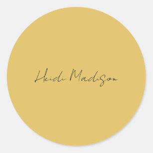 Modern Elegant Plain Simple Gold Colour Calligraph Classic Round Sticker