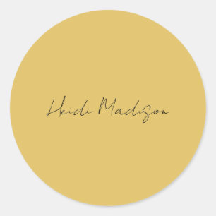 Modern Elegant Plain Simple Gold Colour Calligraph Classic Round Sticker