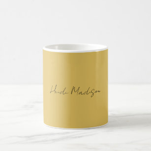 Modern Elegant Plain Simple Gold Colour Calligraph Coffee Mug