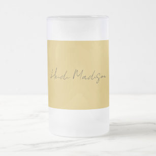Modern Elegant Plain Simple Gold Colour Calligraph Frosted Glass Beer Mug
