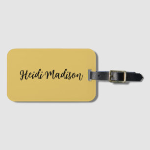 Modern Elegant Plain Simple Gold Colour Calligraph Luggage Tag