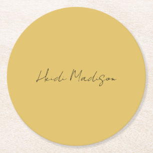 Modern Elegant Plain Simple Gold Colour Calligraph Round Paper Coaster