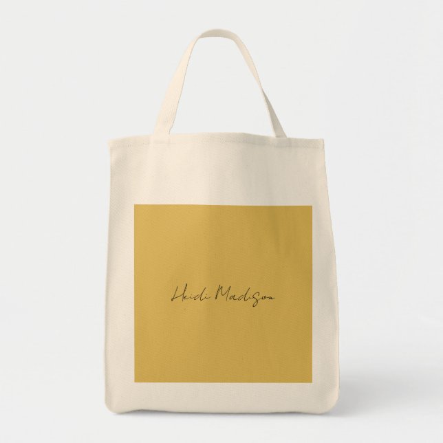 Modern Elegant Plain Simple Gold Colour Calligraph Tote Bag (Front)