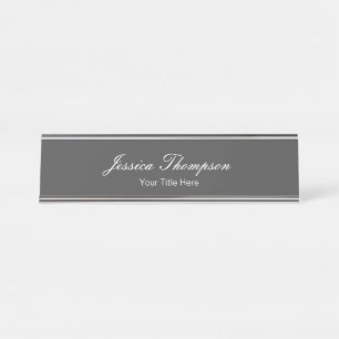 Modern Elegant Plain Simple Professional Grey Desk Name Plate