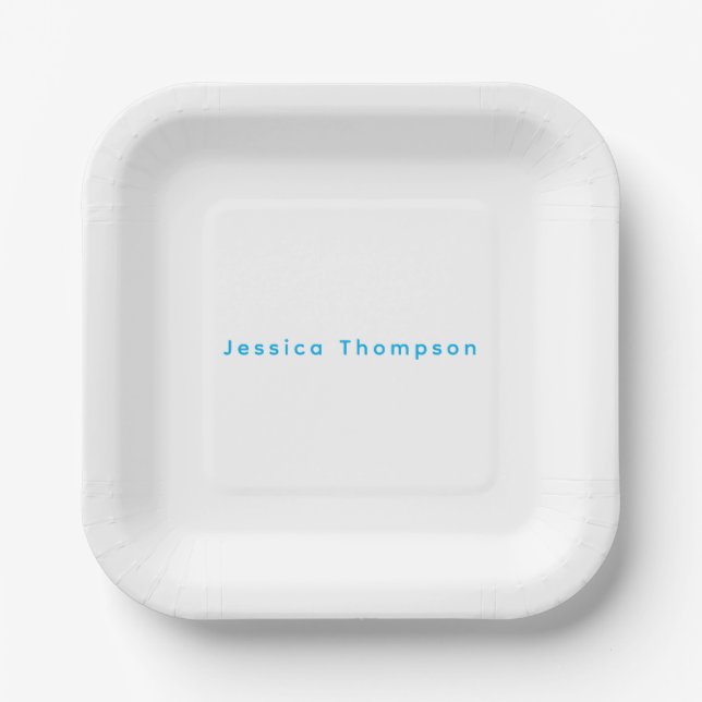 Modern Elegant Plain Simple Professional Name Paper Plate (Front)