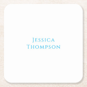 Modern Elegant Plain Simple Professional Name Square Paper Coaster