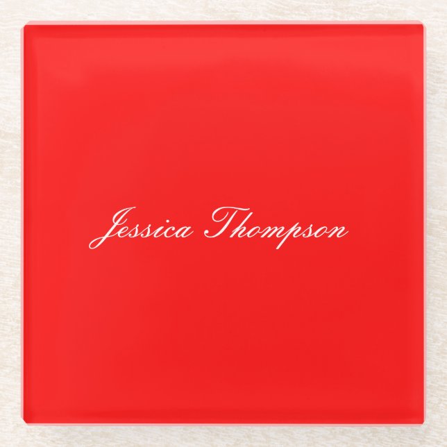Modern Elegant Plain Simple Professional Red Glass Coaster (Front)