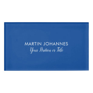 Modern Elegant Plain Stylish Blue Minimalist Name Tag