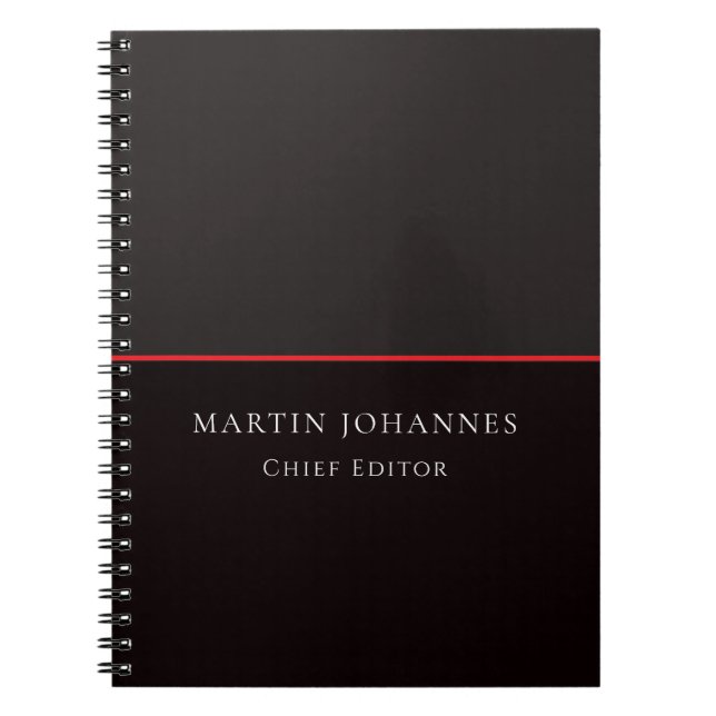 Modern Elegant Plain Stylish Grey Black Minimalist Notebook (Front)
