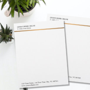 Modern Elegant Plain White Faux Copper Line Custom Letterhead