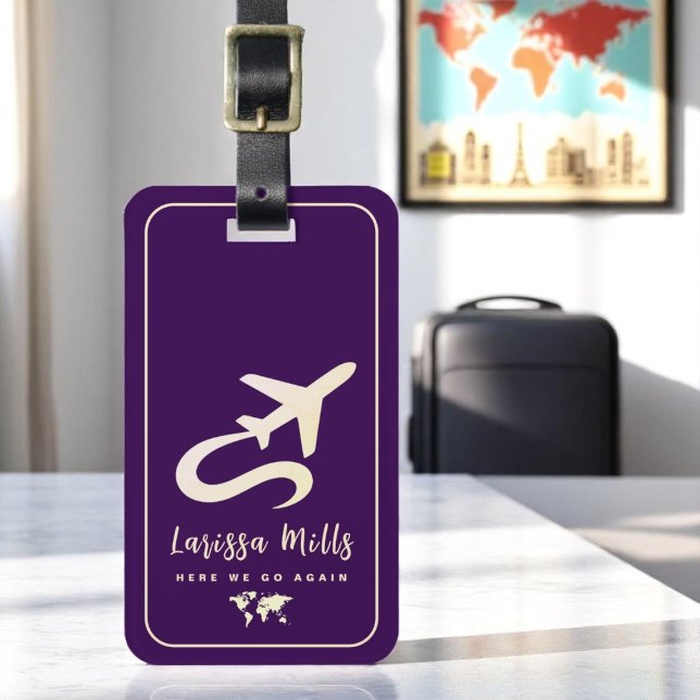 Modern Elegant Plane Purple Luggage Tag (Creator Uploaded)
