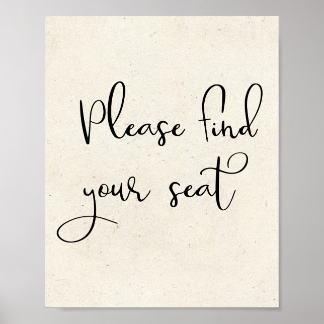 Modern Elegant Please Find Your Seat Script Sign (Front)