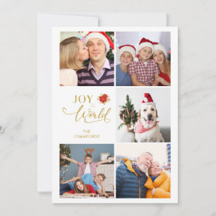 Modern Elegant Poinsettias Collage 5 Photos Family Holiday Card