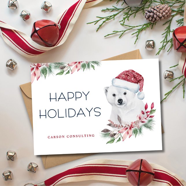 Modern Elegant Polar Bear Happy Holidays Business Holiday Card (Creator Uploaded)