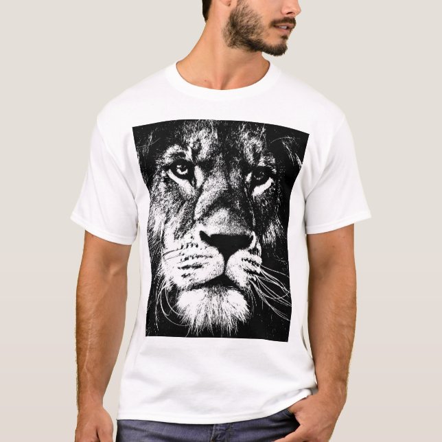 Modern Elegant Pop Art Lion Face Template Mens T-Shirt (Front)
