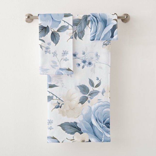 Modern Elegant Powder Blue Navy Bath Towel Set (Insitu)