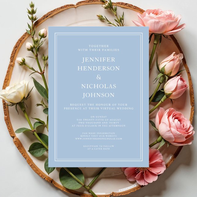Modern Elegant Powder Blue Virtual Wedding Invitation (Modern Elegant Powder Blue Virtual Wedding Invitation)