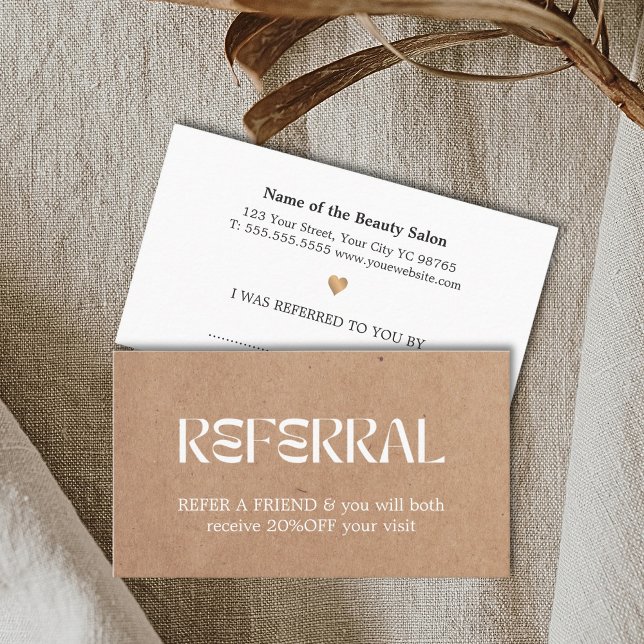 Modern Elegant Printed Kraft White Heart Beauty  Referral Card (Creator Uploaded)