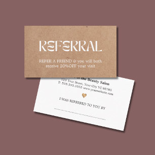 Modern Elegant Printed Kraft White Heart Beauty  Referral Card