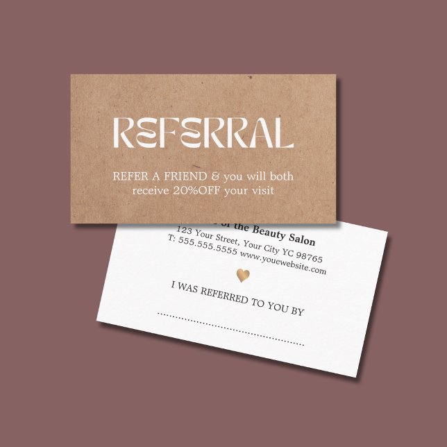 Modern Elegant Printed Kraft White Heart Beauty  Referral Card (Creator Uploaded)