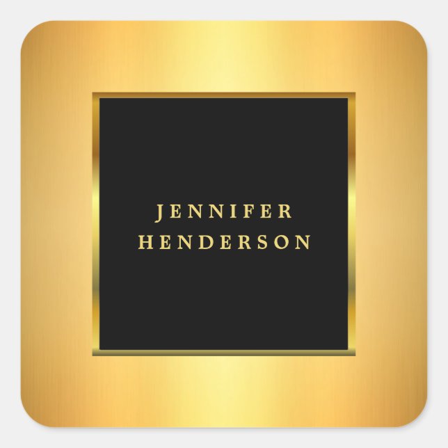 Modern elegant professional black and gold square sticker (Front)
