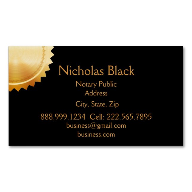 Modern Elegant Professional Black Gold Seal Magnetic Business Card (Front)