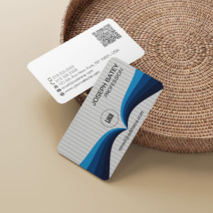Modern Elegant Professional Blue Wave QR Code Business Card