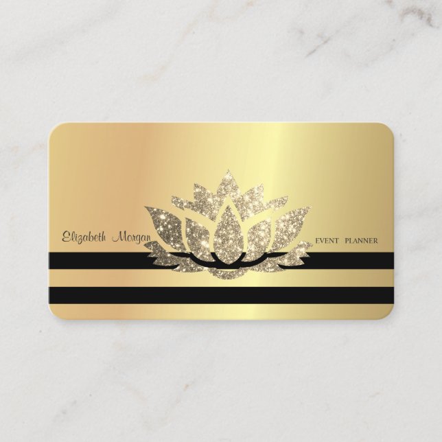 Modern Elegant  Professional Gold Lotus,Striped  Business Card (Front)