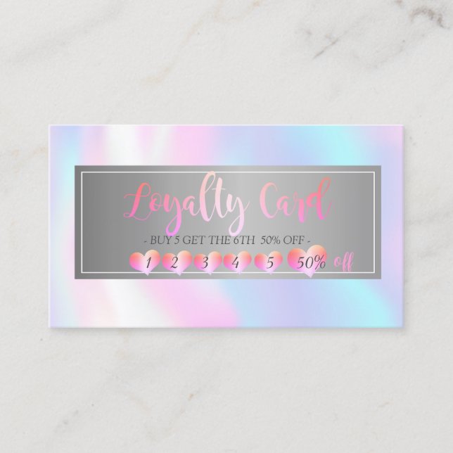 Modern Elegant Professional Hearts, Holographic Loyalty Card (Front)