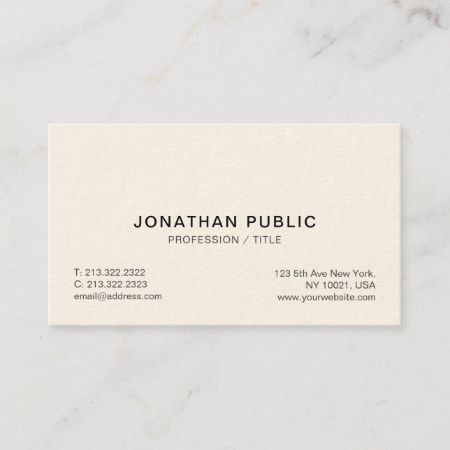 Modern Elegant Professional Luxury Signature Cream Business Card (Front)
