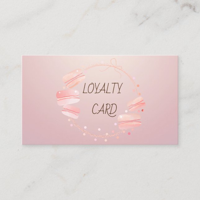 Modern Elegant Professional Pink Macarons Loyalty Card (Front)