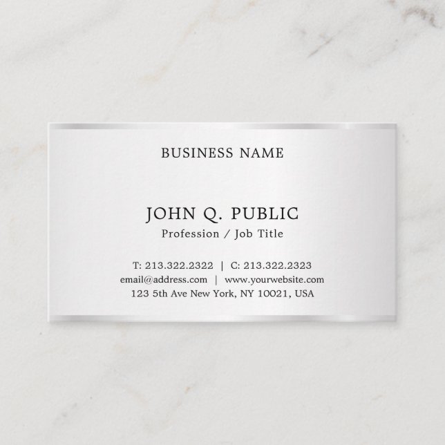 Modern Elegant Professional Silver Look Template Business Card (Front)