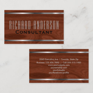 Modern Elegant Professional Wood Grain Metal Look Business Card