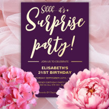 Modern Elegant Purple 21st Surprise Birthday
