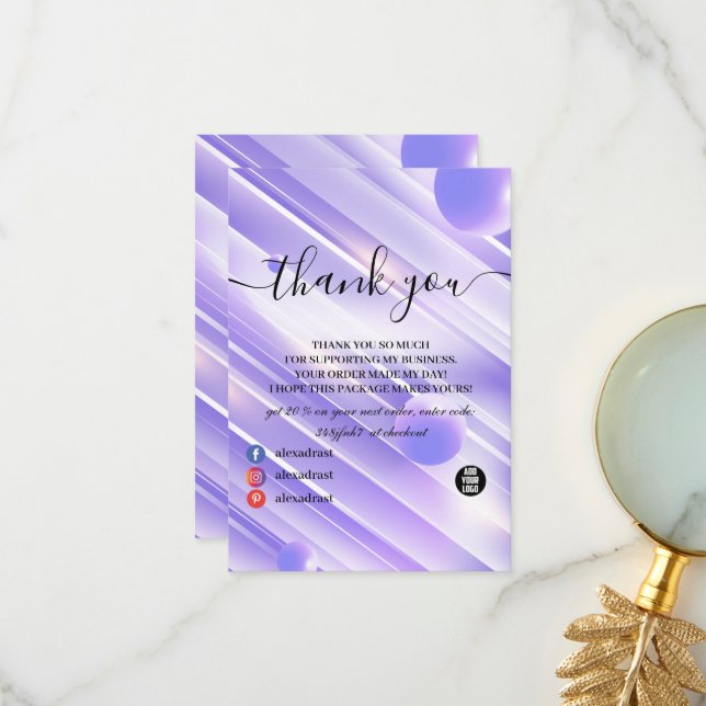 Modern Elegant Purple Abstract Thank You Card (Front/Back In Situ)