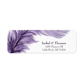 Modern Elegant Purple Boho Feather Return Address Label