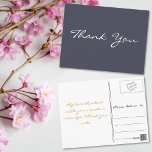Modern Elegant Purple Faux Gold Script Thank You Postcard<br><div class="desc">Create your own custom,  personalised,  modern elegant dusty purple and white thank you note postcard. Simply enter your message / thank you note. Elegant thank you note postcard for use on wedding,  marriage anniversary,  birthday,  graduation,  bridal shower,  baby shower,  holidays,  or any other special occasion related mailings.</div>