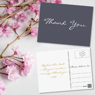 Modern Elegant Purple Faux Gold Script Thank You Postcard