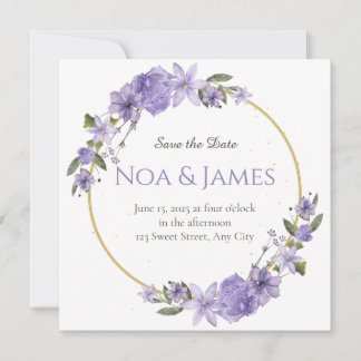 Modern Elegant Purple Floral Save the Date Invitation