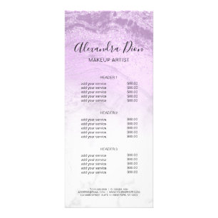 Modern elegant purple glitter marble makeup artist rack card