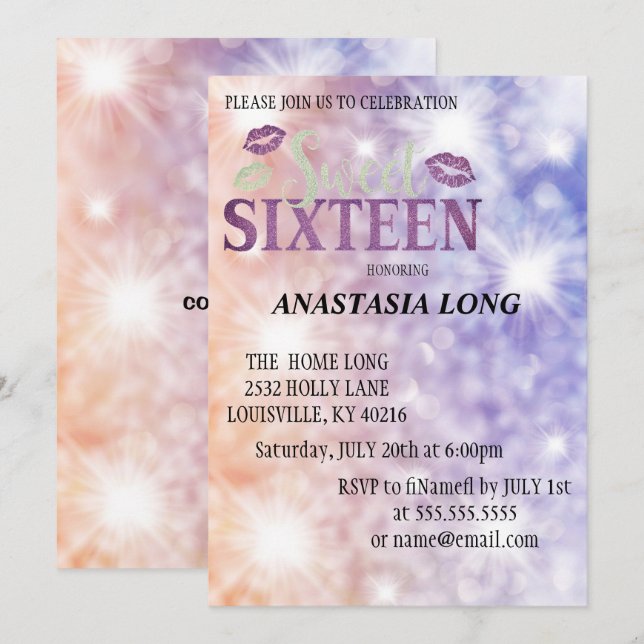 Modern, Elegant Purple Glitter Save The Date (Front/Back)