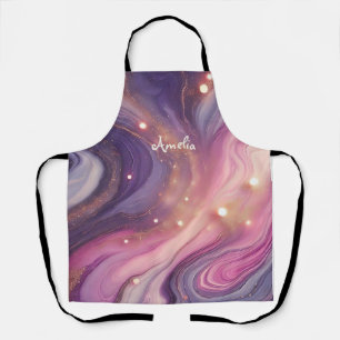 Modern Elegant Purple Gold Marble Personalised Nam Apron