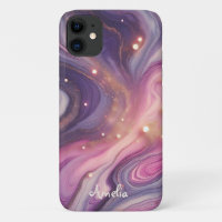 Modern Elegant Purple Gold Marble Personalised Nam