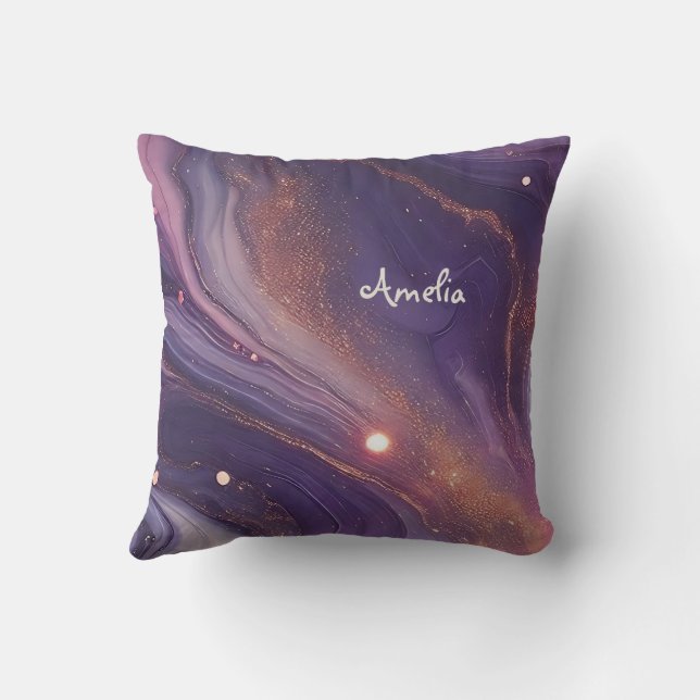 Modern Elegant Purple Gold Marble Personalised Nam Cushion (Back)