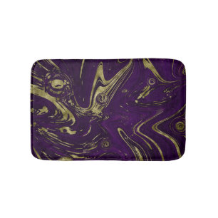 Modern Elegant Purple & Gold Marble Swirl Bath Mat